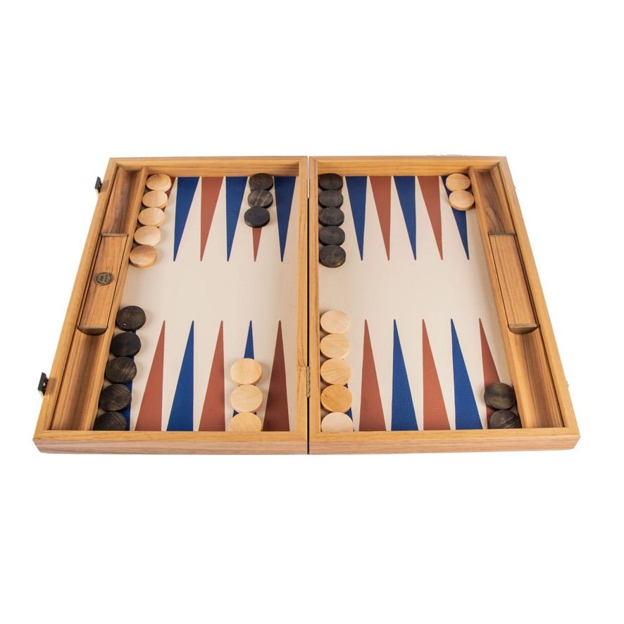 Backgammon en Bois et Cuir Vegan - Champagne - Backgammon en bois marqueté et cuir vegan cadeau adulte - Rouge et Noir