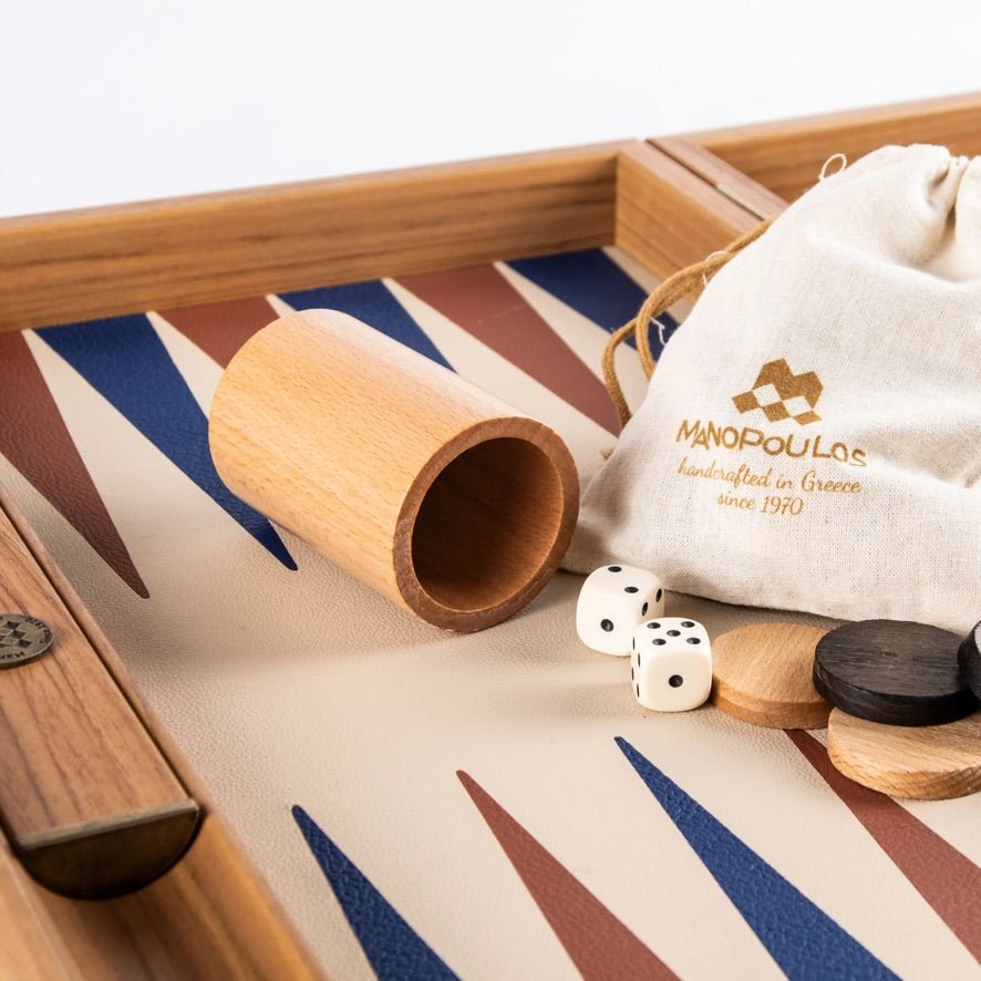 Backgammon en Bois et Cuir Vegan - Champagne - Backgammon en bois marqueté et cuir vegan cadeau adulte - Rouge et Noir