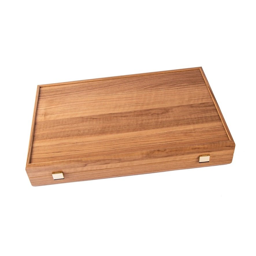 Backgammon en Bois et Cuir Vegan - Champagne - Backgammon en bois marqueté et cuir vegan cadeau adulte - Rouge et Noir
