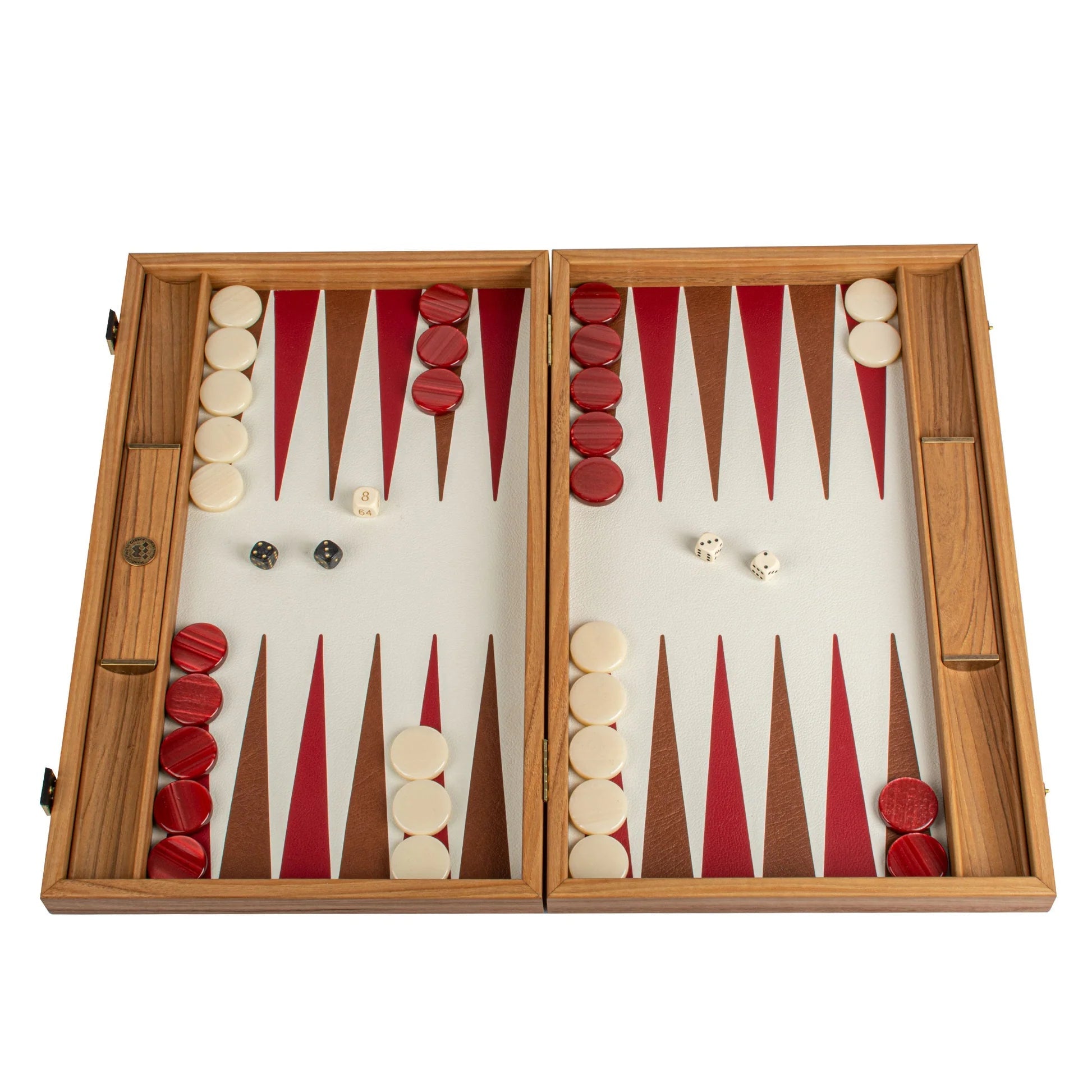 Backgammon en Bois et Cuir Vegan - Framboise - Backgammon en bois marqueté et cuir vegan cadeau adulte - Rouge et Noir