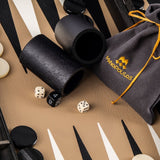 Backgammon en Bois et Cuir Vegan - Moka - Backgammon en bois marqueté et cuir vegan cadeau adulte - Rouge et Noir