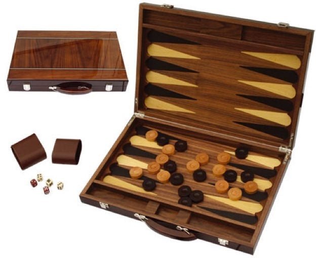 Backgammon en Bois verni à encoches - Backgammon en bois marqueté - Rouge et Noir