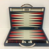 Backgammon en Cuir véritable MM - Bleu croco - Renzo Romagnoli - Backgammon en cuir bel objet - Rouge et Noir