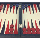 Backgammon en Cuir véritable MM - Bleu croco - Renzo Romagnoli - Backgammon en cuir bel objet - Rouge et Noir