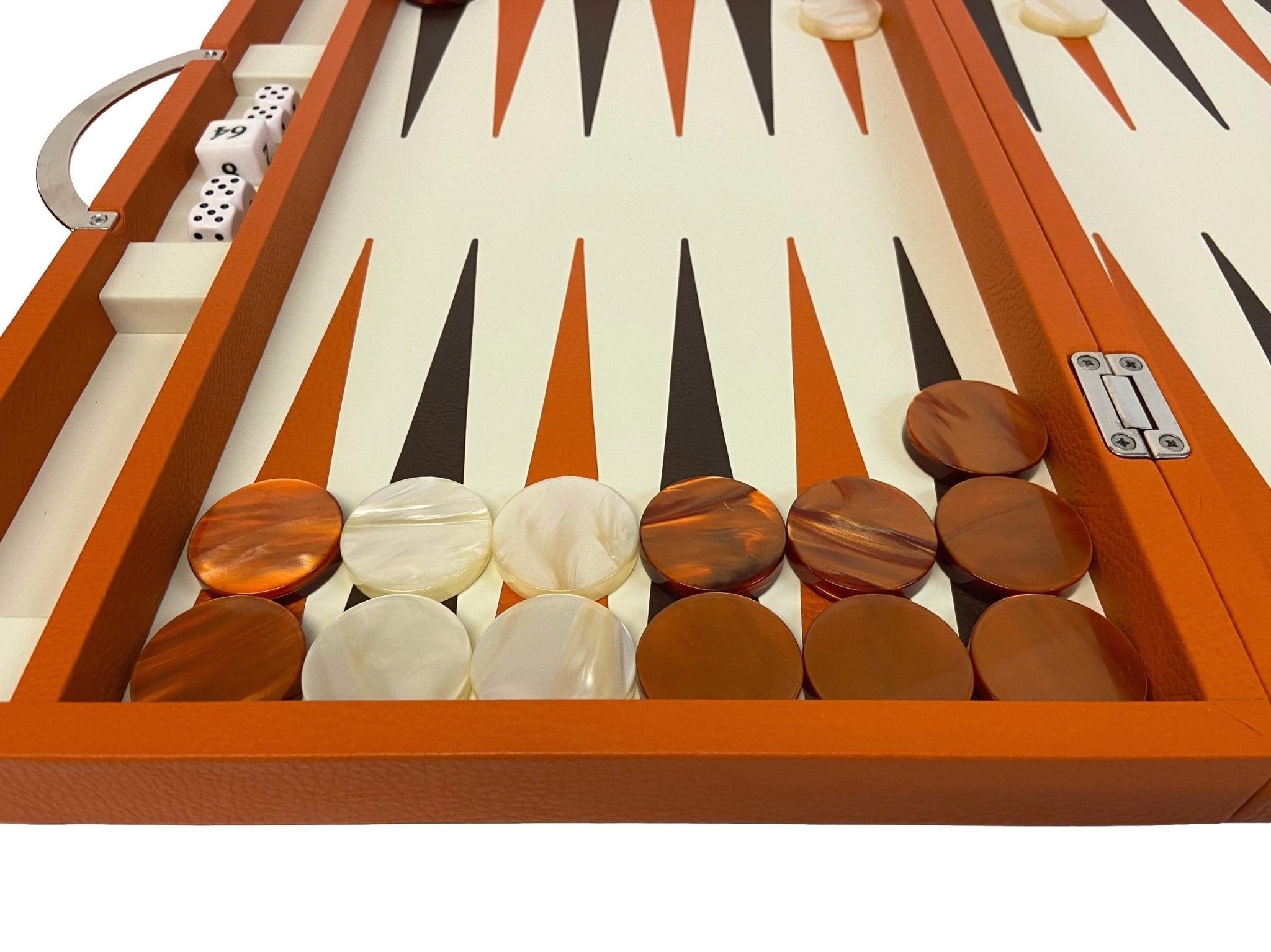 Backgammon en Cuir véritable MM - Orange - Renzo Romagnoli - Backgammon en cuir - Rouge et Noir