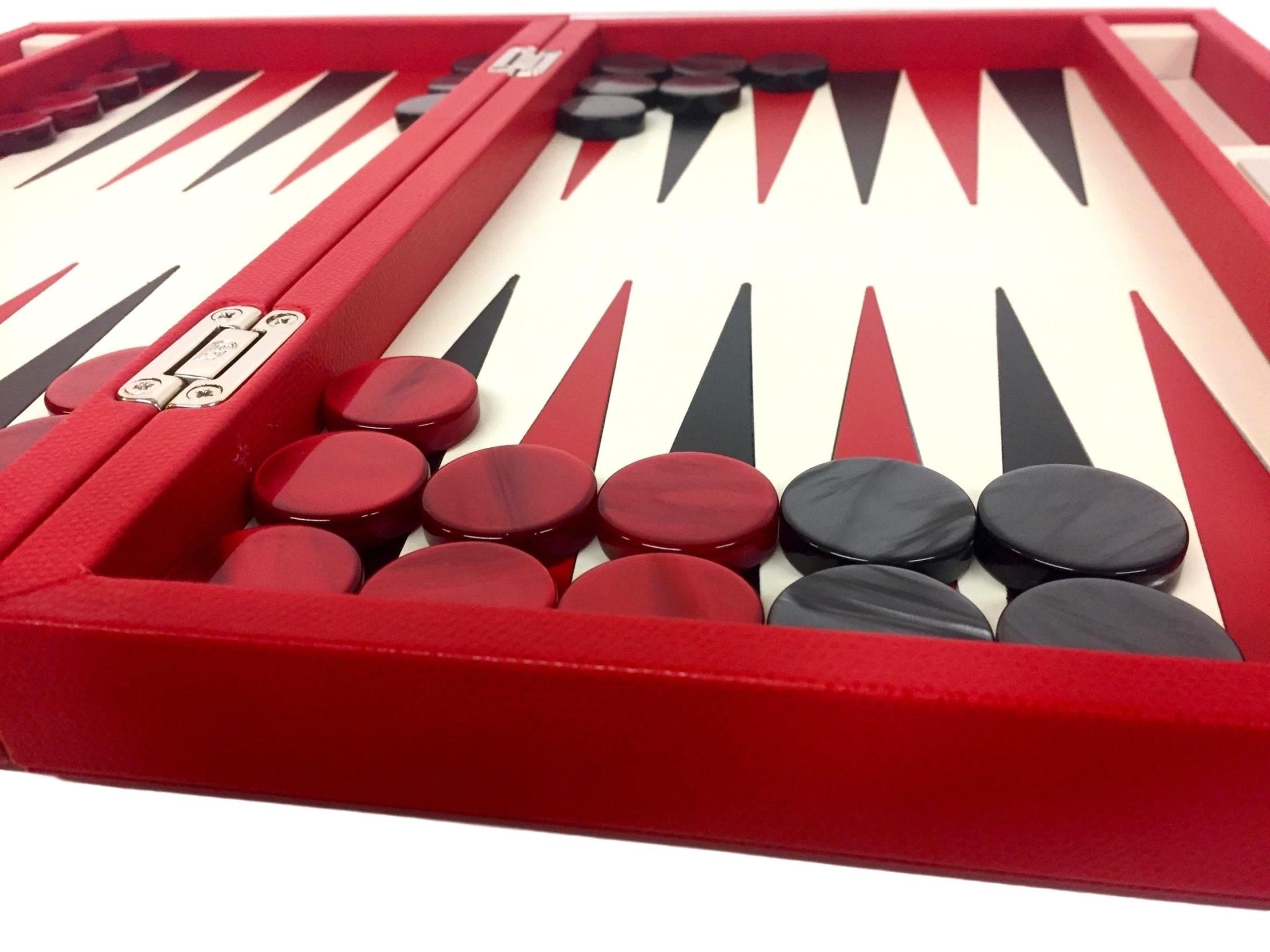 Backgammon en Cuir véritable MM - Rouge - Renzo Romagnoli - Backgammon en cuir - Rouge et Noir