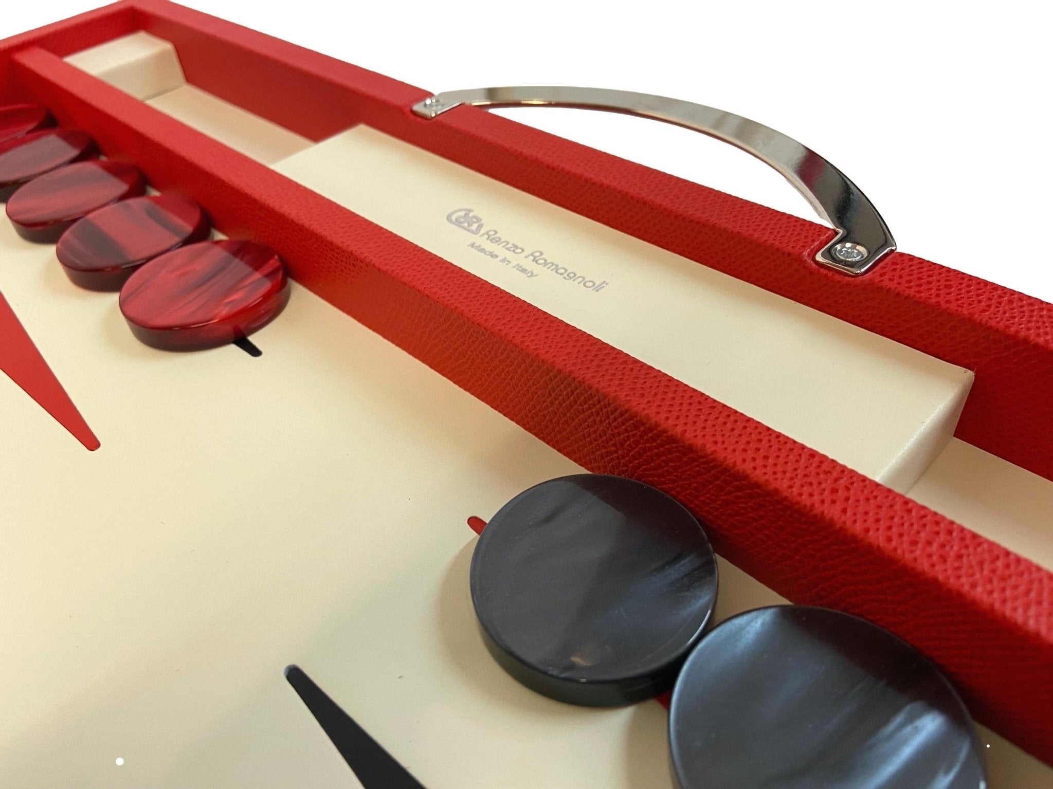 Backgammon en Cuir véritable MM - Rouge - Renzo Romagnoli - Backgammon en cuir - Rouge et Noir