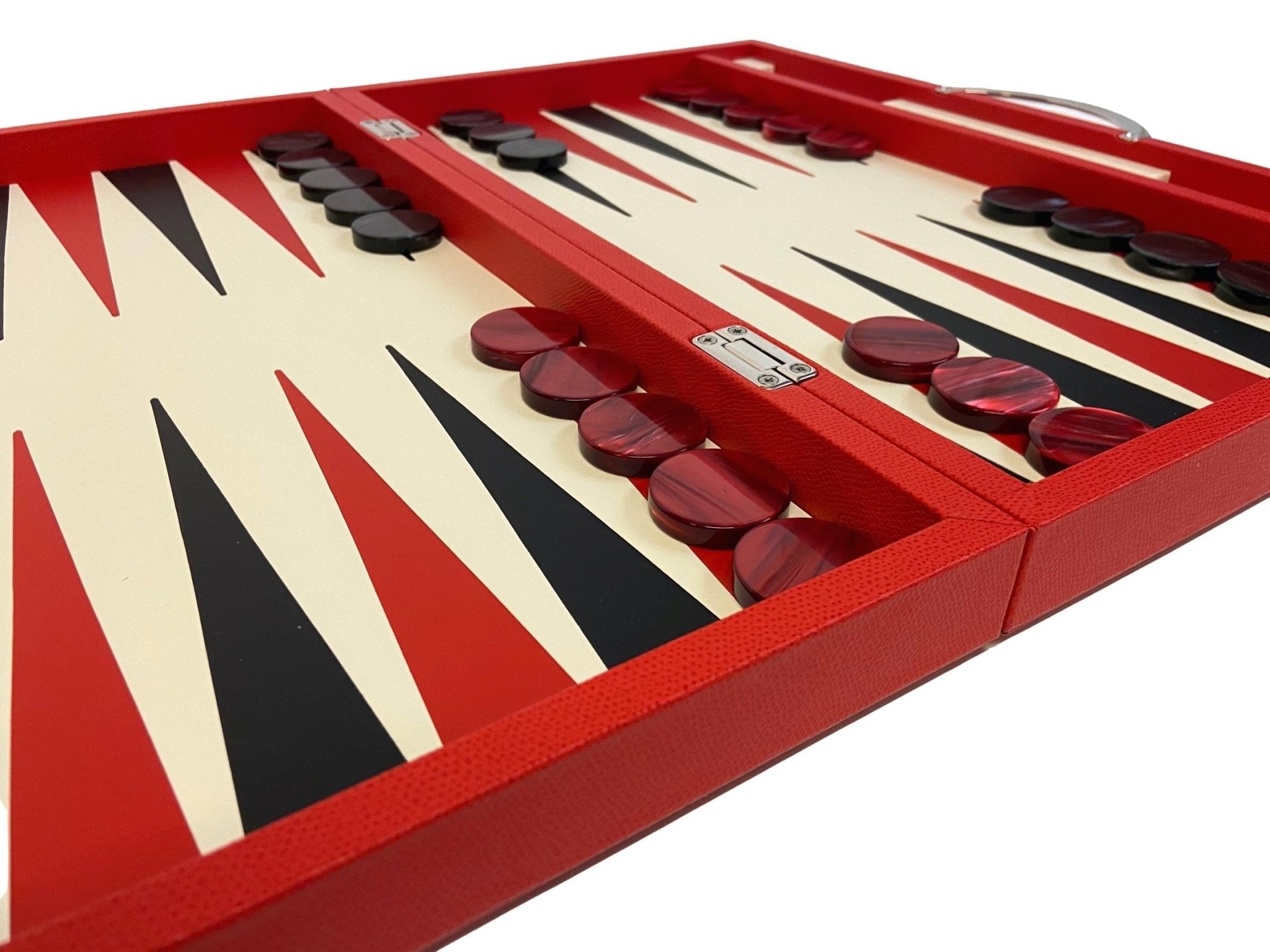 Backgammon en Cuir véritable MM - Rouge - Renzo Romagnoli - Backgammon en cuir - Rouge et Noir