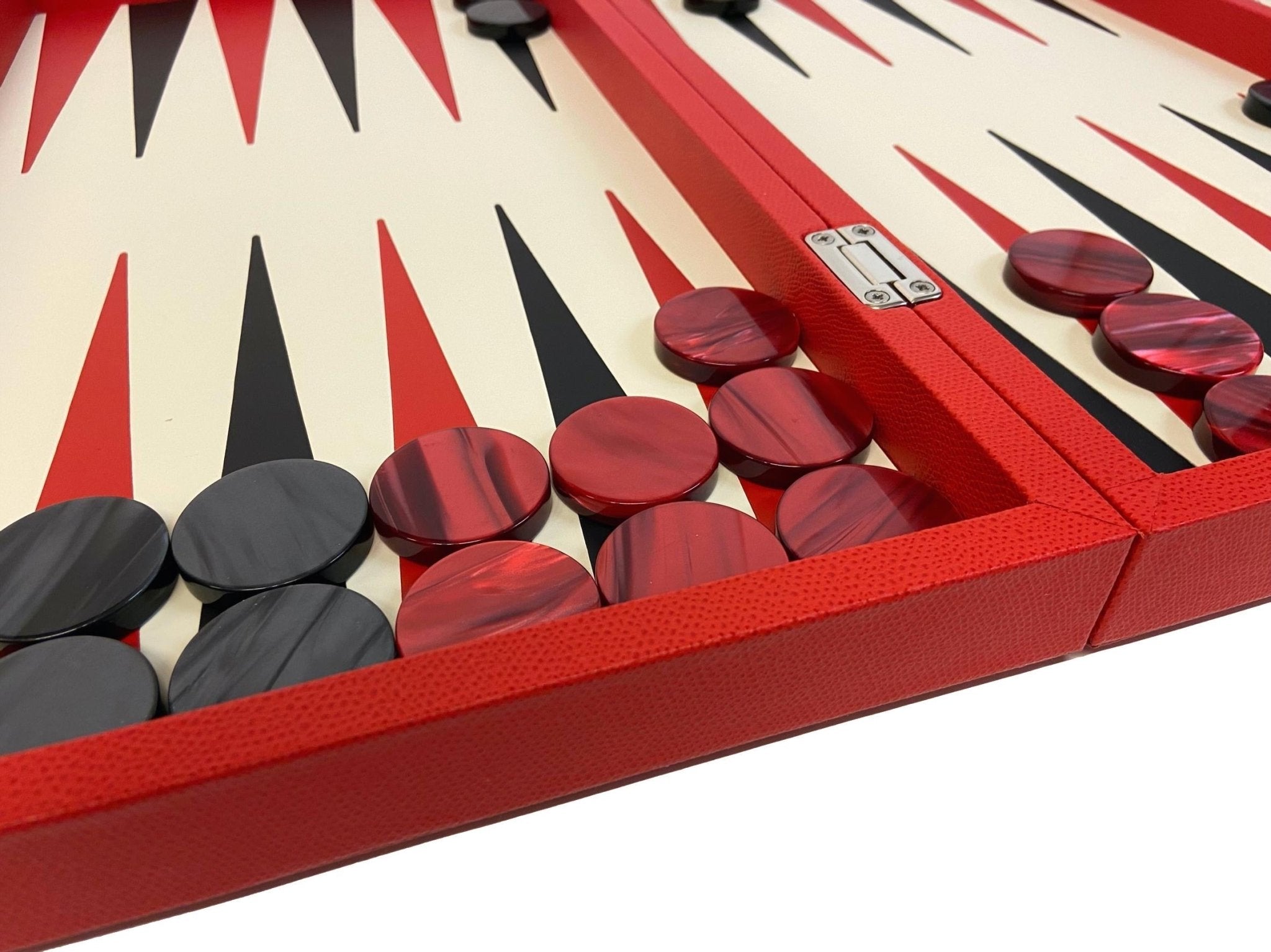 Backgammon en Cuir véritable MM - Rouge - Renzo Romagnoli - Backgammon en cuir - Rouge et Noir