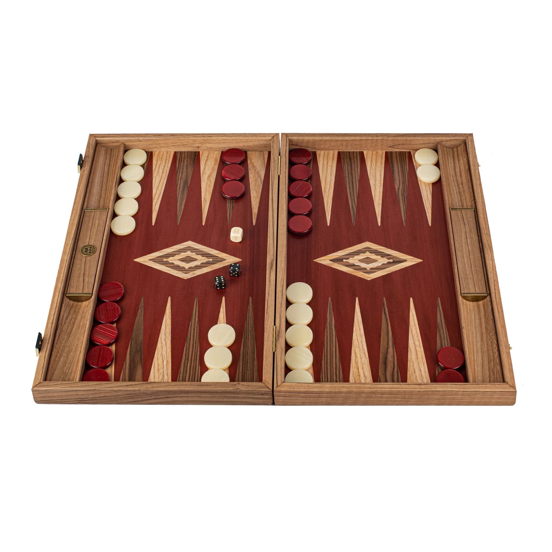 Backgammon en noyer - Rouge - Backgammon en bois marqueté - Rouge et Noir