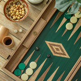 Backgammon en noyer - Vert - Backgammon en bois marqueté - Rouge et Noir