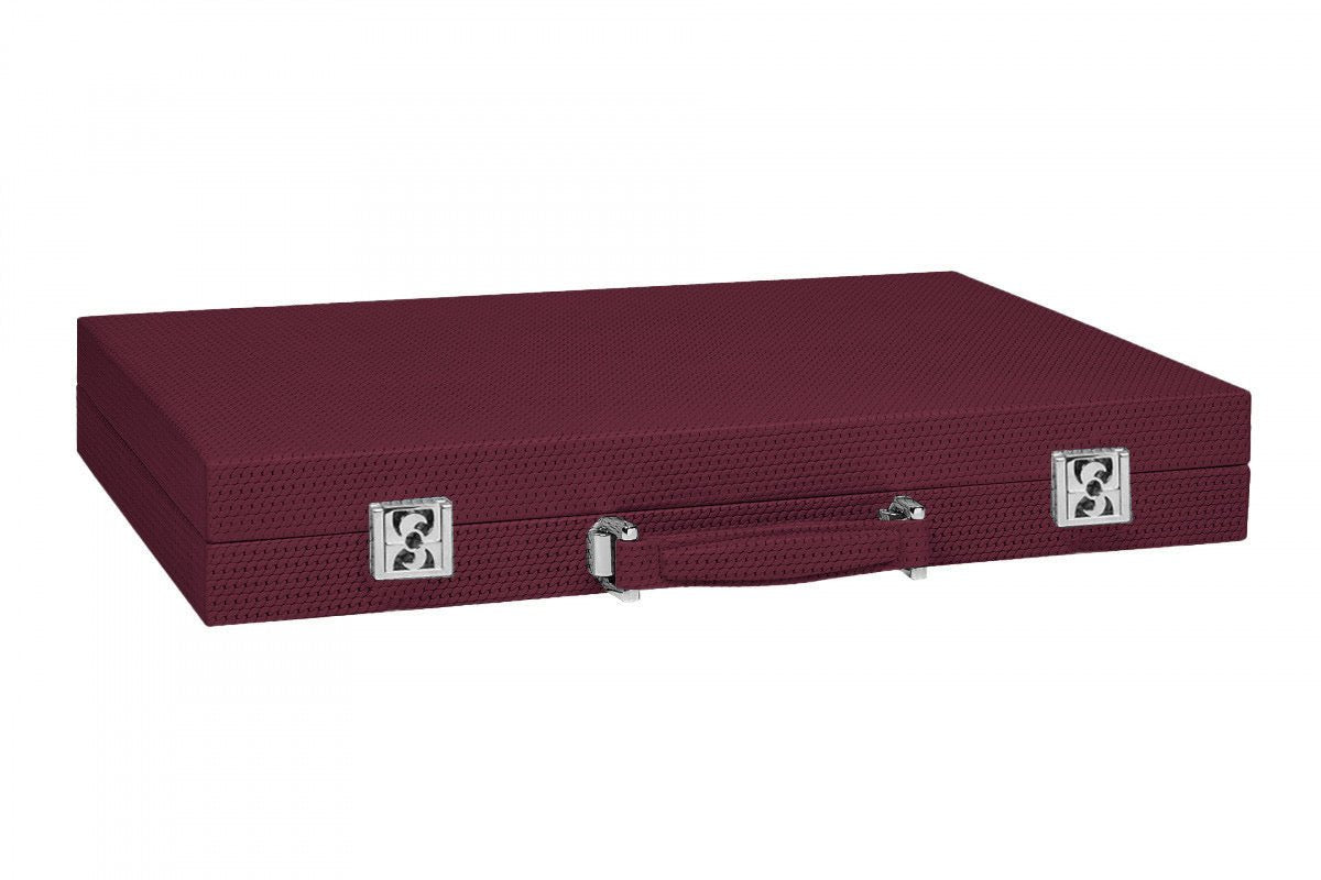 Backgammon Hector Saxe - Buffle Chaîne Bordeaux - Compétition - backgammon cuir véritable - Rouge et Noir