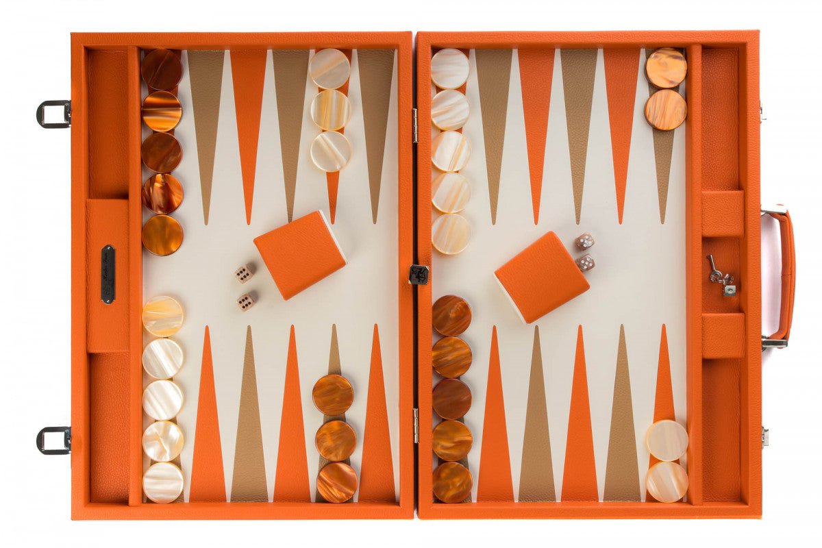 Backgammon Hector Saxe - Buffle Orange - Compétition - Backgammon en cuir - Rouge et Noir