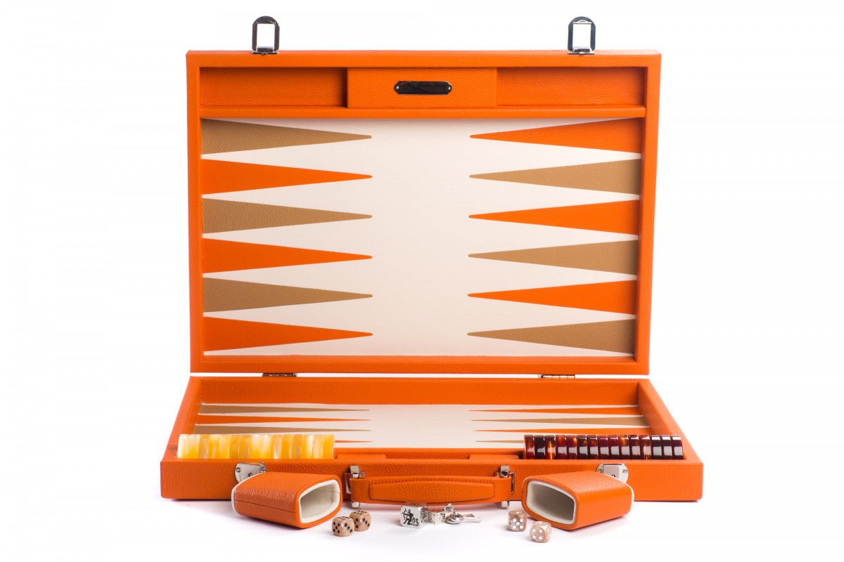 Backgammon Hector Saxe - Buffle Orange - Compétition - Backgammon en cuir - Rouge et Noir