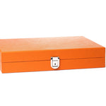 Backgammon Hector Saxe - Buffle Orange - Moyen - Backgammon en cuir - Rouge et Noir