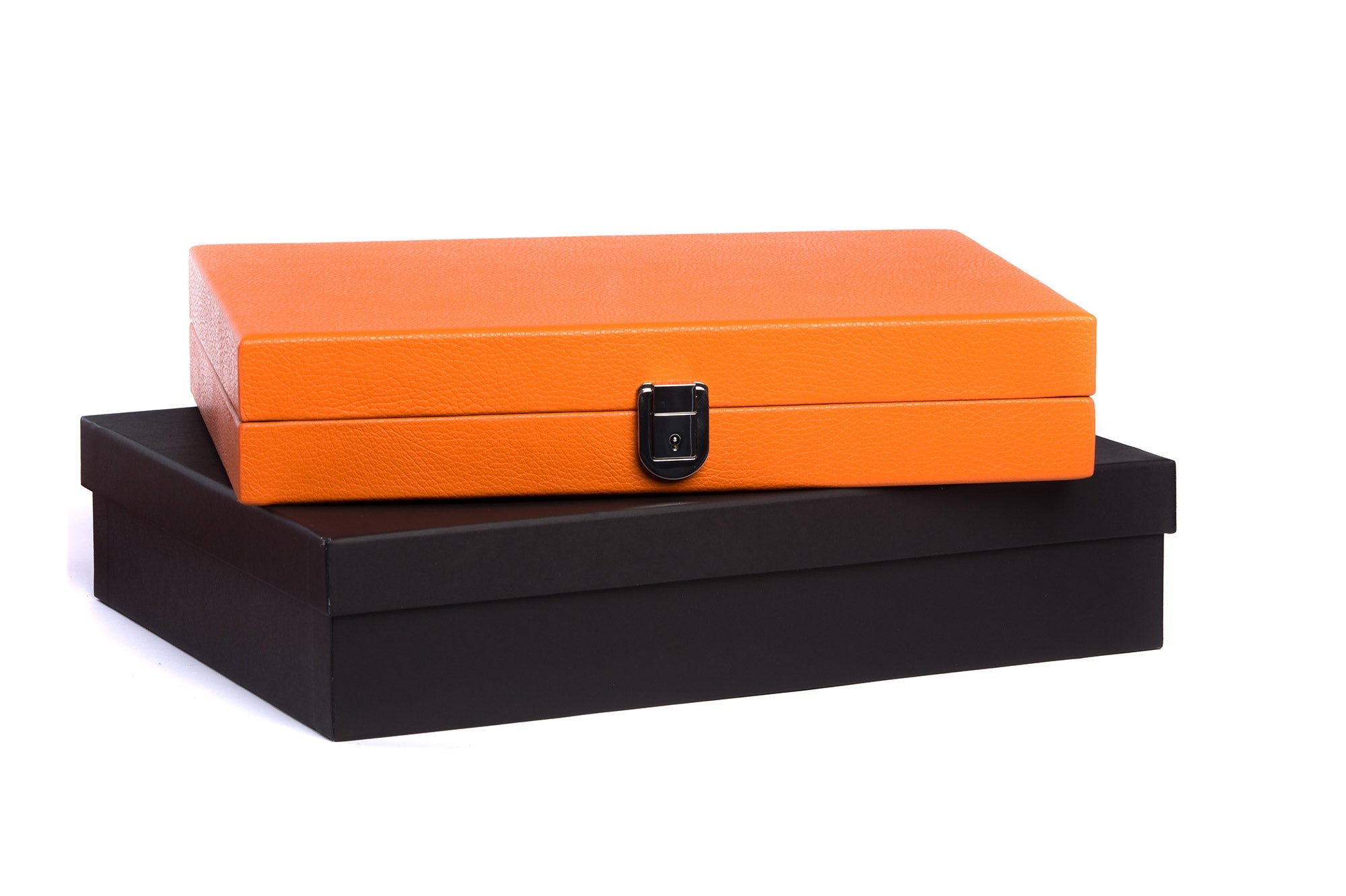 Backgammon Hector Saxe - Buffle Orange - Moyen - Backgammon en cuir - Rouge et Noir