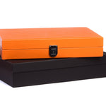 Backgammon Hector Saxe - Buffle Orange - Moyen - Backgammon en cuir - Rouge et Noir