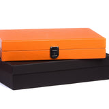 Backgammon Hector Saxe - Buffle Orange - Moyen - Backgammon en cuir - Rouge et Noir