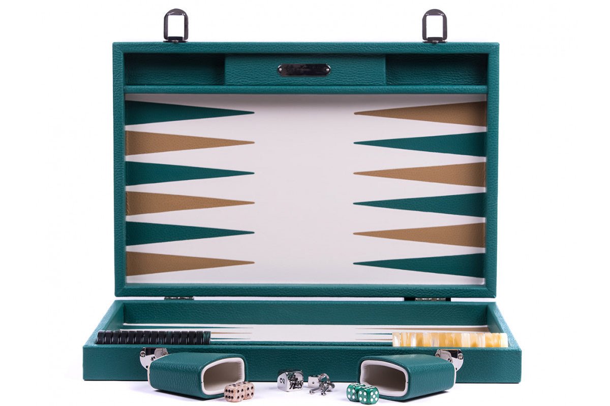 Backgammon Hector Saxe - Buffle vert - Compétition - Backgammon en cuir - Rouge et Noir