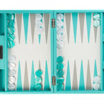 Backgammon Hector Saxe - Cuir Turquoise - Moyen - Backgammon en cuir - Rouge et Noir