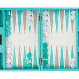 Backgammon Hector Saxe - Cuir Turquoise - Moyen - Backgammon en cuir - Rouge et Noir