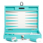 Backgammon Hector Saxe - Cuir Turquoise - Moyen - Backgammon en cuir - Rouge et Noir