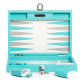 Backgammon Hector Saxe - Cuir Turquoise - Moyen - Backgammon en cuir - Rouge et Noir