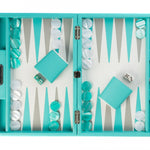 Backgammon Hector Saxe - Cuir Turquoise - Moyen - Backgammon en cuir - Rouge et Noir