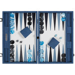 Backgammon Hector Saxe - Jeans Clair / Cuir - Grand - Backgammon en cuir cadeau bel objet - Rouge et Noir