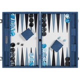 Backgammon Hector Saxe - Jeans Clair / Cuir - Grand - Backgammon en cuir cadeau bel objet - Rouge et Noir