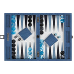 Backgammon Hector Saxe - Jeans Clair / Cuir - Moyen - Backgammon en cuir cadeau bel objet - Rouge et Noir