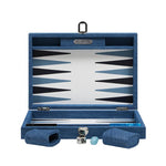 Backgammon Hector Saxe - Jeans Clair / Cuir - Moyen - Backgammon en cuir cadeau bel objet - Rouge et Noir