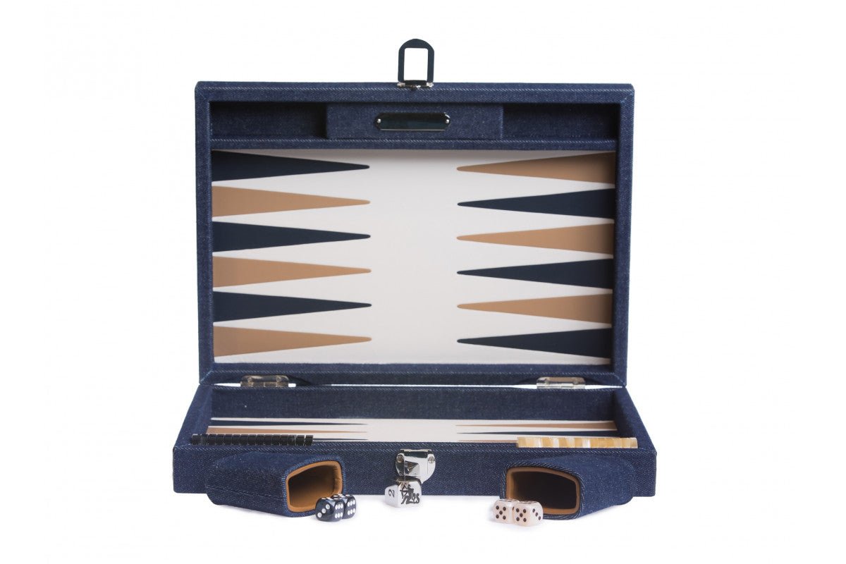 Backgammon Hector Saxe - Jeans / Cuir - Moyen - Backgammon en cuir - Rouge et Noir