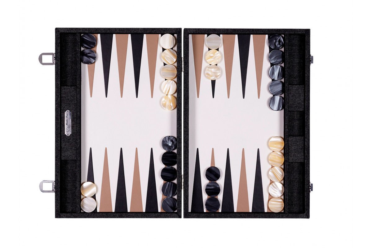 Backgammon Hector Saxe - Jeans Noir / Cuir - Grand - Backgammon en cuir cadeau bel objet - Rouge et Noir