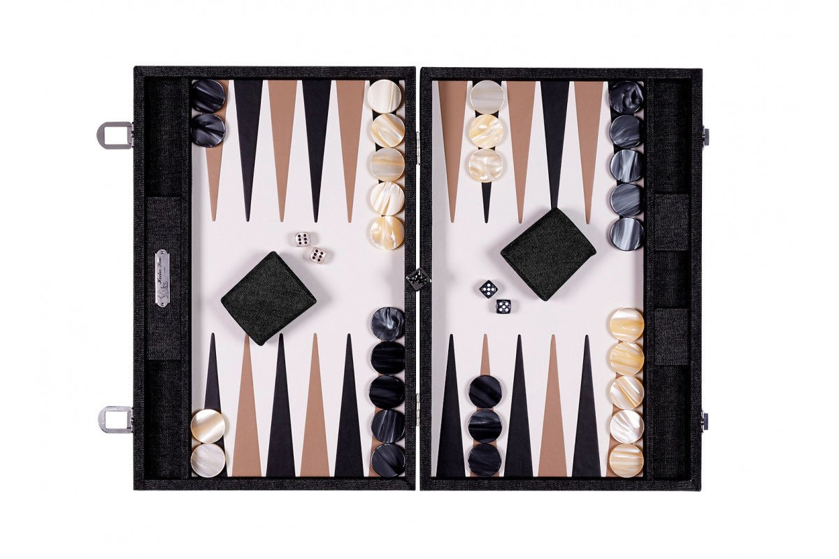 Backgammon Hector Saxe - Jeans Noir / Cuir - Grand - Backgammon en cuir cadeau bel objet - Rouge et Noir