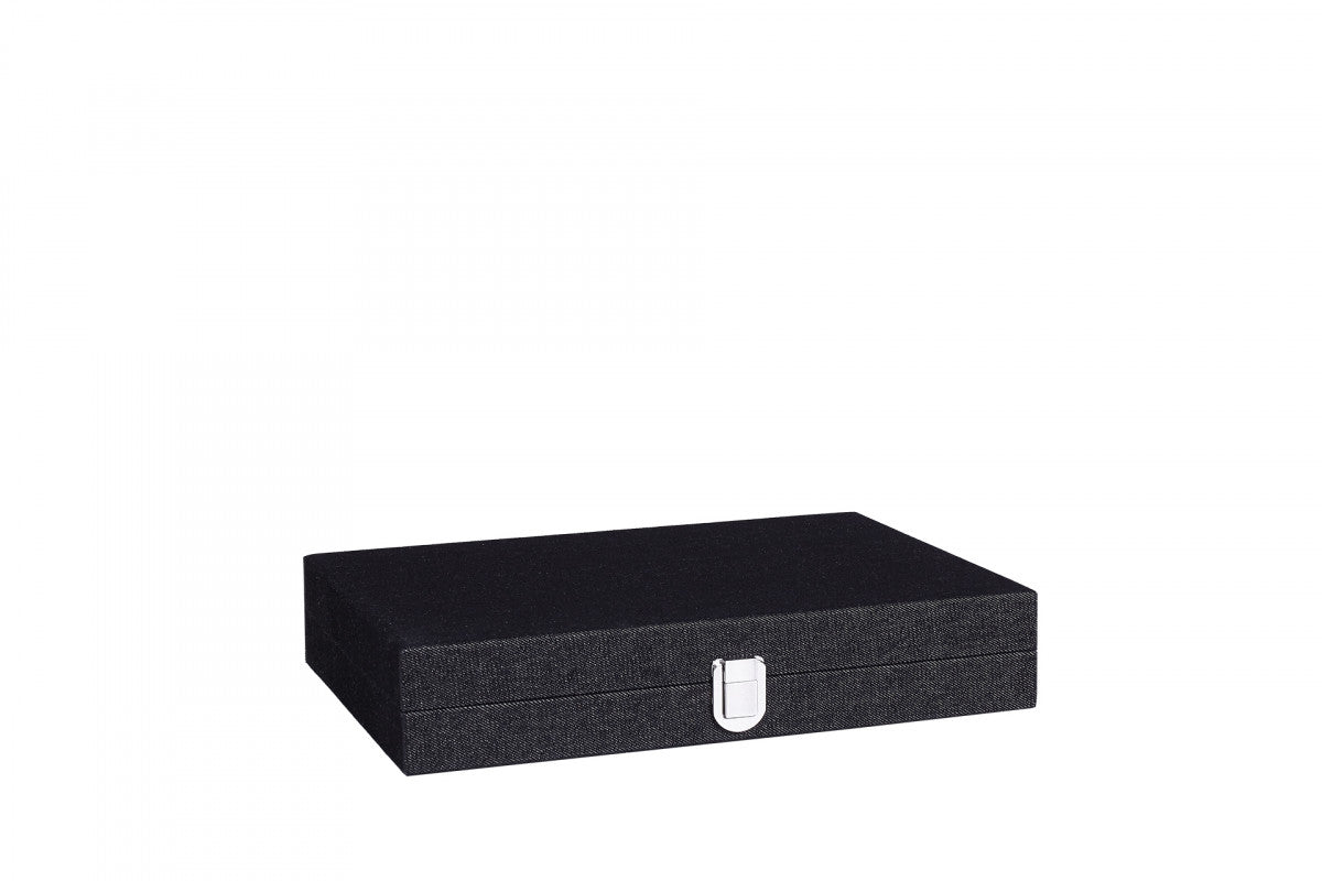 Backgammon Hector Saxe - Jeans Noir / Cuir - Moyen - Backgammon en cuir cadeau bel objet - Rouge et Noir