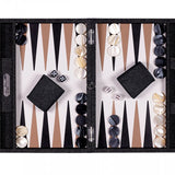 Backgammon Hector Saxe - Jeans Noir / Cuir - Moyen - Backgammon en cuir cadeau bel objet - Rouge et Noir