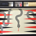 Backgammon Luxe en bois laqué - Serpent - Backgammon en bois laqué de luxe marqueté cadeau adulte - Rouge et Noir