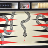 Backgammon Luxe en bois laqué - Serpent - Backgammon en bois laqué de luxe marqueté cadeau adulte - Rouge et Noir