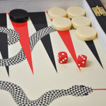 Backgammon Luxe en bois laqué - Serpent - Backgammon en bois laqué de luxe marqueté cadeau adulte - Rouge et Noir