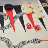 Backgammon Luxe en bois laqué - Serpent - Backgammon en bois laqué de luxe marqueté cadeau adulte - Rouge et Noir