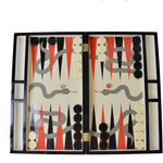 Backgammon Luxe en bois laqué - Serpent - Backgammon en bois laqué de luxe marqueté cadeau adulte - Rouge et Noir