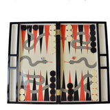 Backgammon Luxe en bois laqué - Serpent - Backgammon en bois laqué de luxe marqueté cadeau adulte - Rouge et Noir