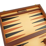 Backgammon marqueté simili cuir - MM - Marron - Backgammon en cuir vegan - Rouge et Noir