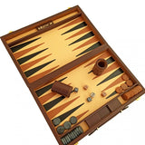 Backgammon marqueté simili cuir - MM - Marron - Backgammon en cuir vegan - Rouge et Noir