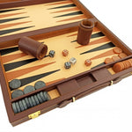 Backgammon marqueté simili cuir - MM - Marron - Backgammon en cuir vegan - Rouge et Noir