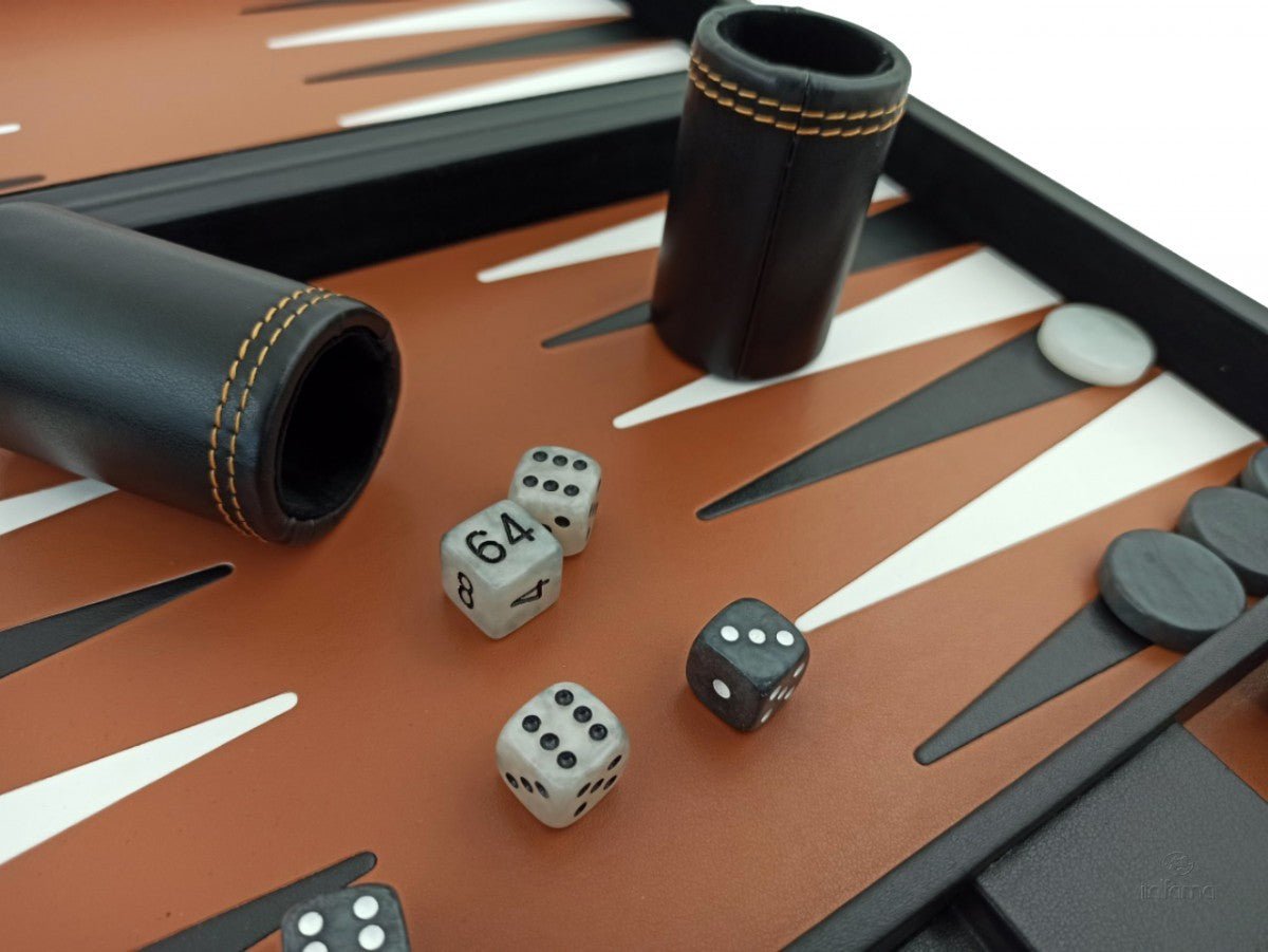 Backgammon marqueté simili cuir - MM - Noir - Backgammon en cuir vegan - Rouge et Noir