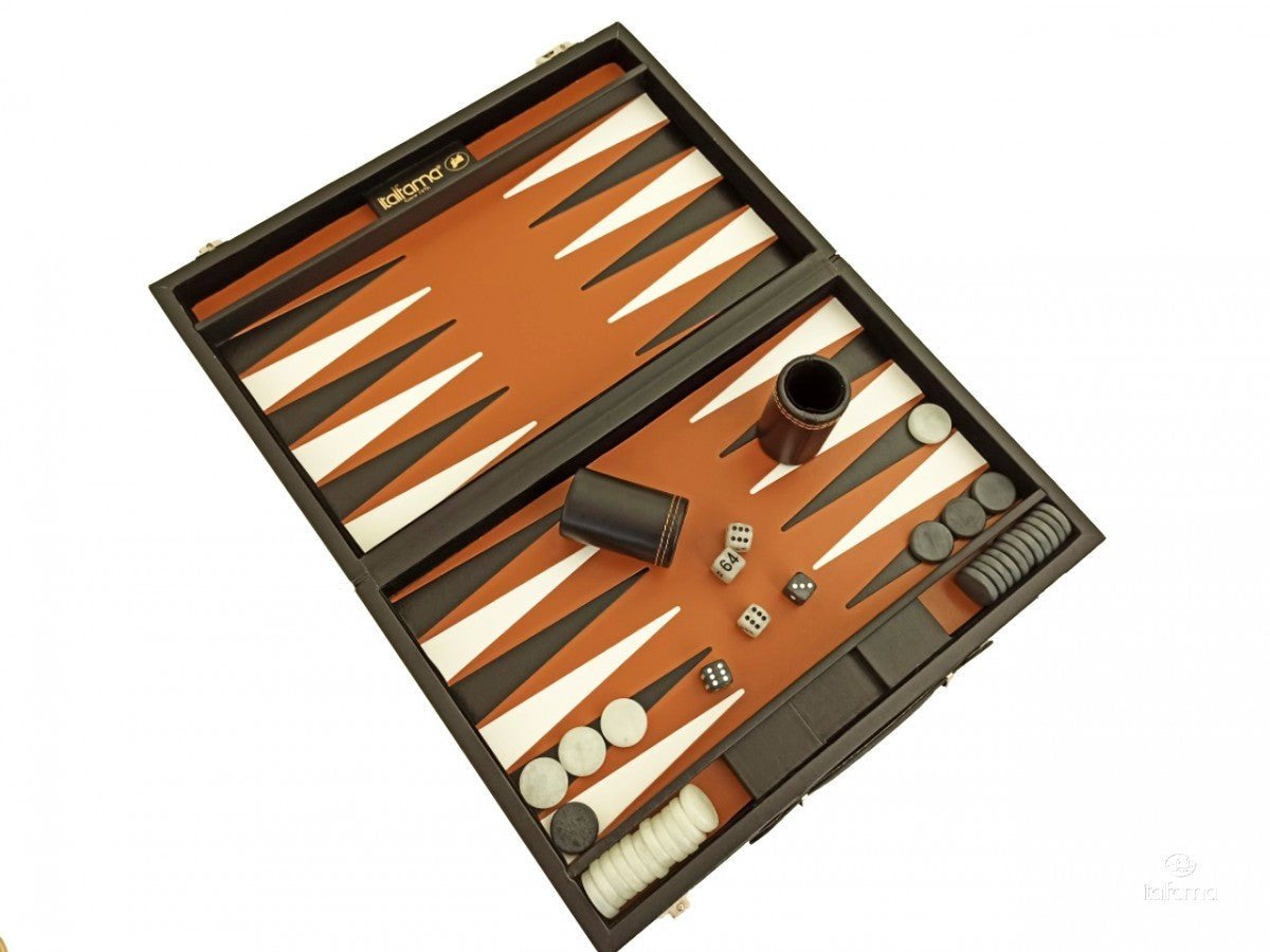 Backgammon marqueté simili cuir - MM - Noir - Backgammon en cuir vegan - Rouge et Noir