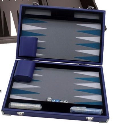 Backgammon Prestige - PM - Bleu - Backgammon en cuir vegan - Rouge et Noir