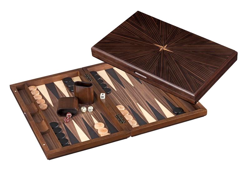 Backgammon Rose des vents - Backgammon en bois marqueté cadeau adulte - Rouge et Noir